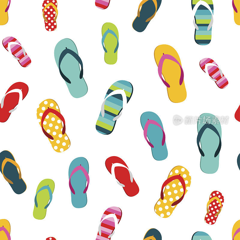 Flip flop颜色夏季模式。无缝重复图案、背景。